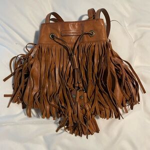 FRYE brown leather fringe tassel bag